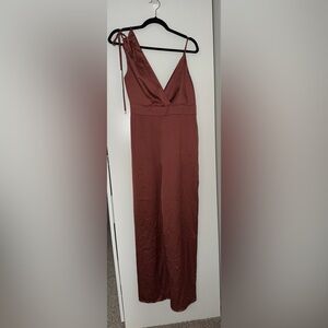 Lulu's Rust-Brown Wide-Leg Jumpsuit with Tie Shoulder